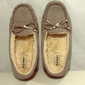 Faux-Suede Sherpa-Lined Moccasin Slippers for Wome